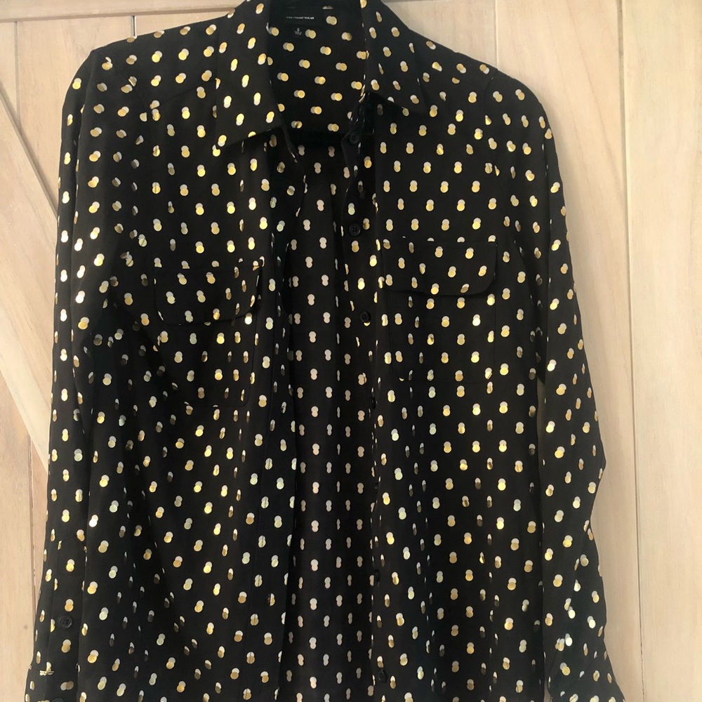 Who What Wear Black Gold dot Button Up